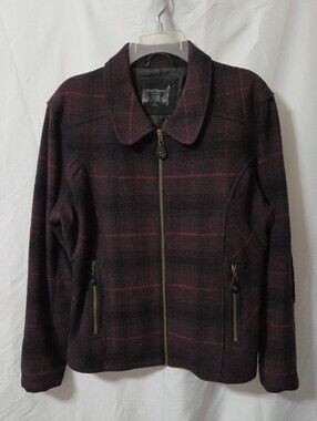 Ruff Hewn Plum and Black Plaid Zip Jacket with Gold Hardware, Size XL, Like New